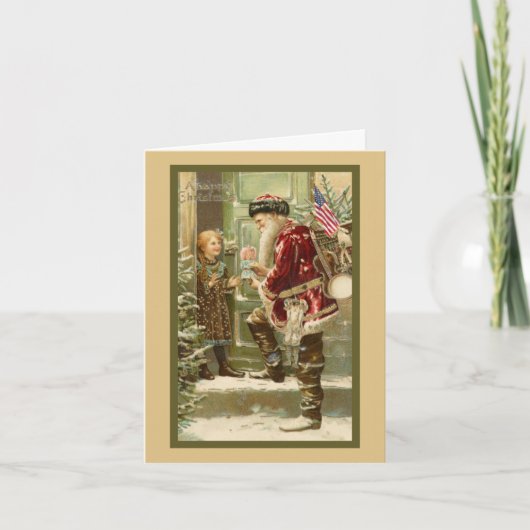 Kerstman bezoekt kind met kerst feestdagen kaart (Voorkant)