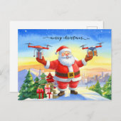 Kerstman bezorgt cadeaus met drone met Kerstmis Feestdagenkaart (Voorkant / Achterkant)