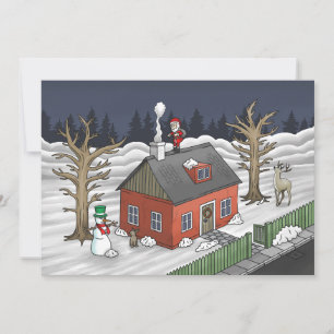 Kerstman bezorgt cadeautjes op kerstavond feestdagenkaart