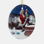 Kerstman bezorgt kerstboeken keramisch ornament (Rechts)