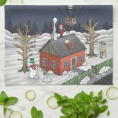 Kerstman bezorgt kerstcadeaus theedoek (Gevouwen)