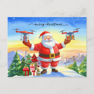 Kerstman bezorgt met drone op kerstdag feestdagenkaart