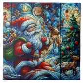 Kerstman bezorgt vreugde op een besneeuwde nacht tegeltje (Voorkant)