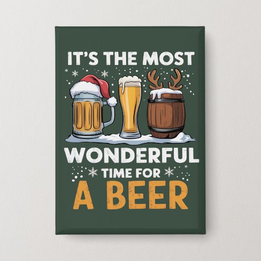 Kerstman Bier Kerstfeest Drinken Familie Cadeaus Button (Voorkant)