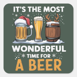 Kerstman Bier Kerstfeest Drinken Familie Cadeaus Vierkante Sticker