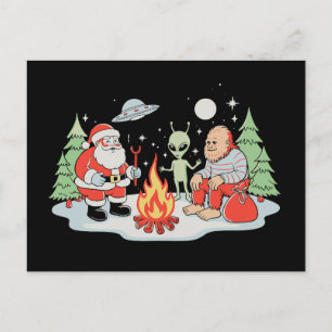 Kerstman Bigfoot Alien Kampvuur Kerst Vakantie Feestdagenkaart