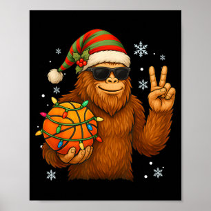 Kerstman Bigfoot Basketbal Kerstmis Poster