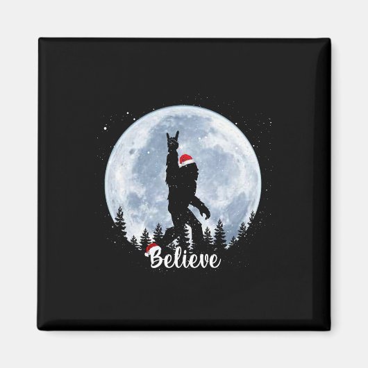 Kerstman Bigfoot Kerst Rock Roll Sasquatch Geloof Magneet (Voorkant)