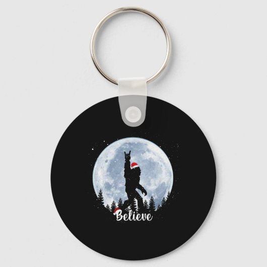 Kerstman Bigfoot Kerst Rock Roll Sasquatch Geloof Sleutelhanger (Voorkant)