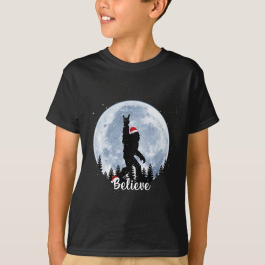 Kerstman Bigfoot Kerst Rock Roll Sasquatch Geloof T-shirt (Voorkant)