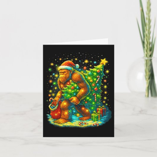 Kerstman Bigfoot Kerstboom Funny Sasquatch Kerstmi Kaart (Voorkant)