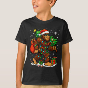Kerstman Bigfoot Kerstboom Kerstlichten Grappige S T-shirt