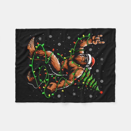 Kerstman Bigfoot Kerstboom Kerstverlichting Grappi Fleece Deken (Voorkant (Horizontaal))