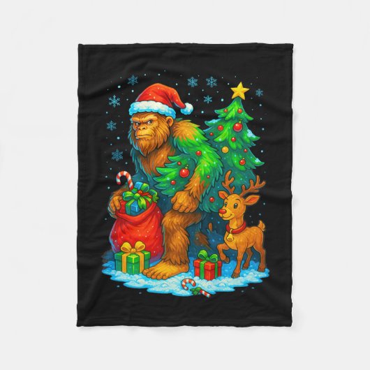 Kerstman Bigfoot Kerstboom Rendier Grappig Sasqua Fleece Deken (Voorkant)
