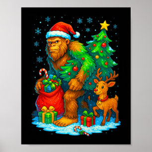 Kerstman Bigfoot Kerstboom Rendier Grappige Sasqua Poster