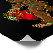 Kerstman Bigfoot Kerstlichtjes Rock Fun Sasquatch Poster (Hoek)