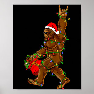 Kerstman Bigfoot Kerstverlichting Grappige Sasquat Poster