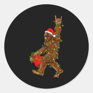 Kerstman Bigfoot Kerstverlichting Grappige Sasquat Ronde Sticker