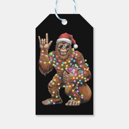 Kerstman Bigfoot Kerstverlichting Rock Grappig  Cadeaulabel (Achterkant)