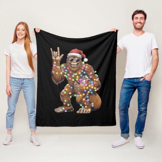 Kerstman Bigfoot Kerstverlichting Rock Grappig Fleece Deken (In situ)