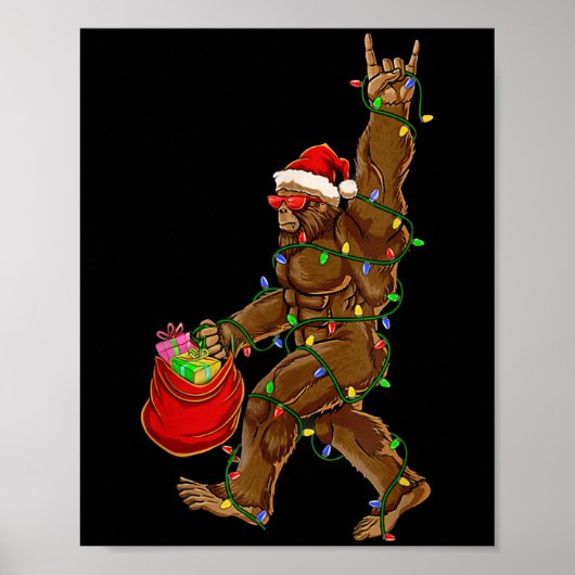 Kerstman Bigfoot Kerstverlichting Rock Grappig Sas Poster (Voorkant)