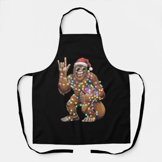 Kerstman Bigfoot Kerstverlichting Rock Grappig Schort (Voorkant)