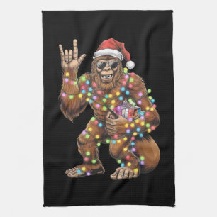 Kerstman Bigfoot Kerstverlichting Rock Grappig  Theedoek