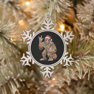 Kerstman Bigfoot Kerstverlichting Rock Grappig  Tin Sneeuwvlok Ornament