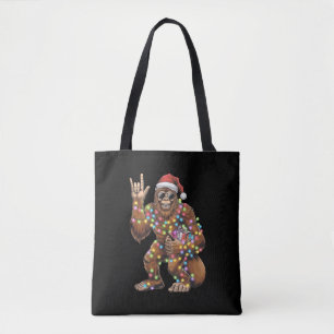 Kerstman Bigfoot Kerstverlichting Rock Grappig Tote Bag