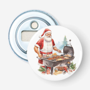 Kerstman bij de grill met kerst button flesopener