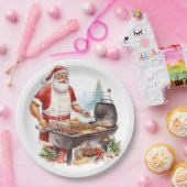 Kerstman bij de grill met kerst papieren bordje (Feest)