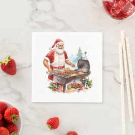 Kerstman bij de grill met kerst servet