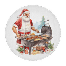 Kerstman bij de grill met kerst snijplank