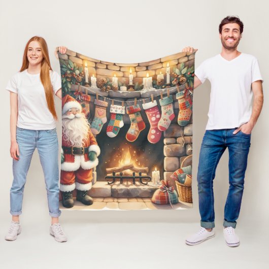 Kerstman bij de haard Kerstsokken Fleece Deken (In situ)