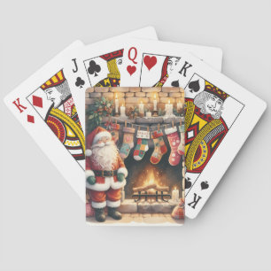 Kerstman bij de Haard Kerstsokken Pokerkaarten