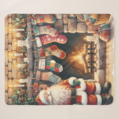 Kerstman bij de haard Kerstsokken Sherpa Deken (Voorkant (horizontaal))