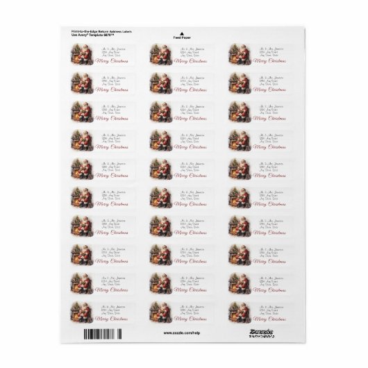 Kerstman bij de haard Prettig Kerstfeest Etiket (Full Sheet)