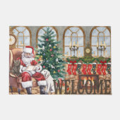 Kerstman bij de open haard Kerstmis Rustiek  Deurmat (Voorkant)