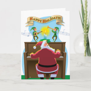 Kerstman bij de Piano Holiday Kaart