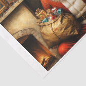 Kerstman bij een open haard met Kerstmis Tissuepapier (Detail)
