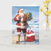 Kerstman bij het Zee Kerst Kaart (Gele Bloem)