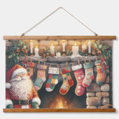 Kerstman bij open haard Kerstkousen Hangend Wandkleed (Voorkant)