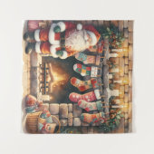 Kerstman bij open haard kerstsokken wandkleed (Voorkant (horizontaal))