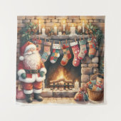 Kerstman bij open haard kerstsokken wandkleed (Voorkant)