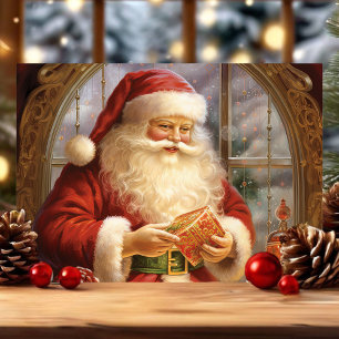 Kerstman bij raam Klassiek oud Kerstmis Feestdagen Kaart
