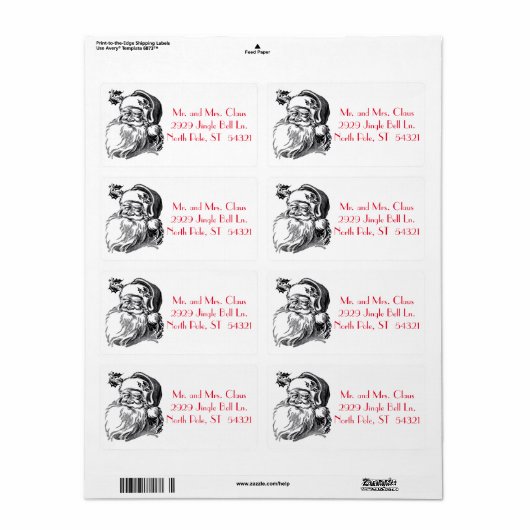 kerstman: Black White Red Kerstmis Etiket (Full Sheet)