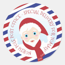 Kerstman blauw en rood Klassieke ronde sticker