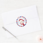Kerstman blauw en rood  ronde sticker (Envelop)