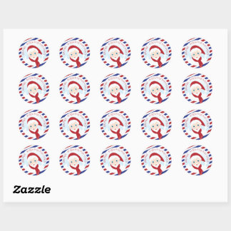 Kerstman blauw en rood ronde sticker