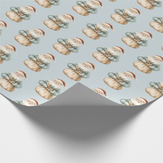 Kerstman Blauw Groen Cadeaupapier (Hoek)